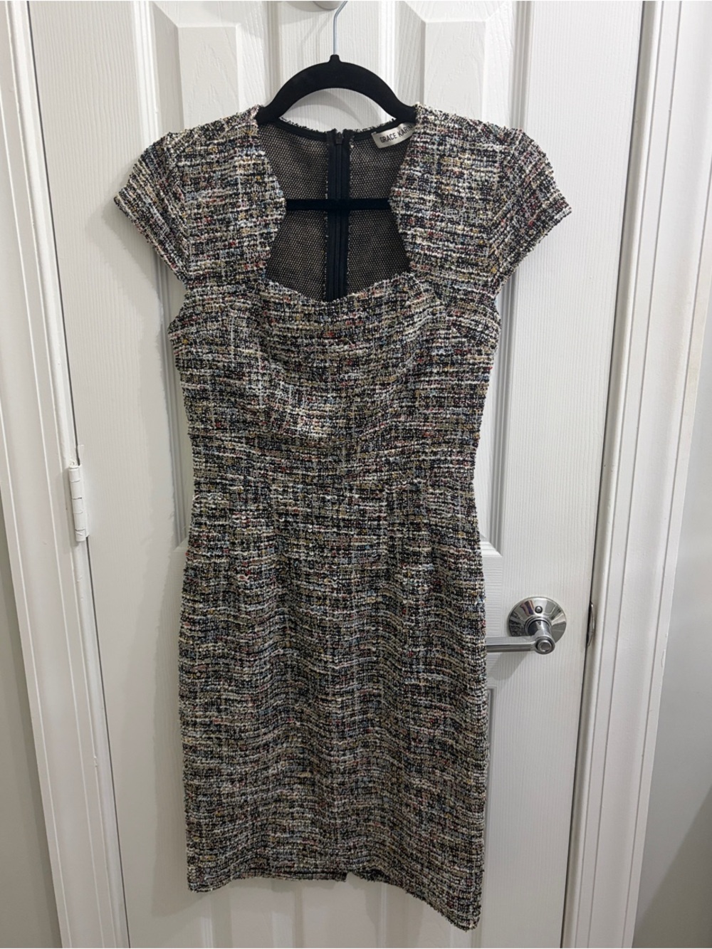 Grace Karin Multicolor Tweed Sheath Dress with Mesh Back